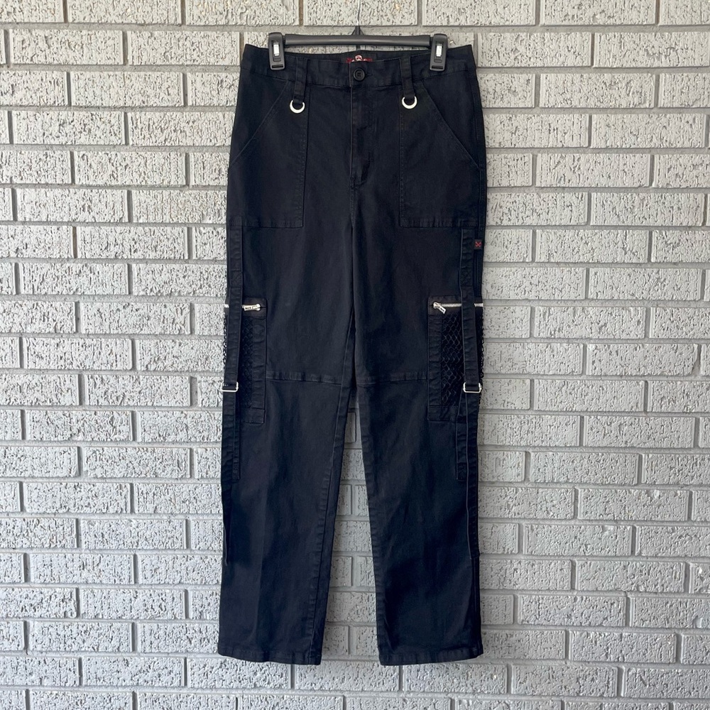 Royal Bones by Tripp NYC Cargo Pants Mesh Pockets Strappy Goth Size 13